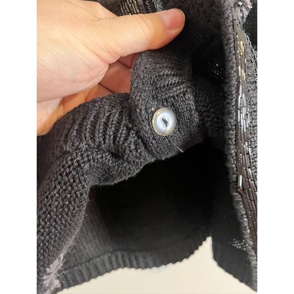 Retro Floral Sweater Vest L Black Beaded Sequin Classic Chic Preppy Old Money - Picture 7 of 12